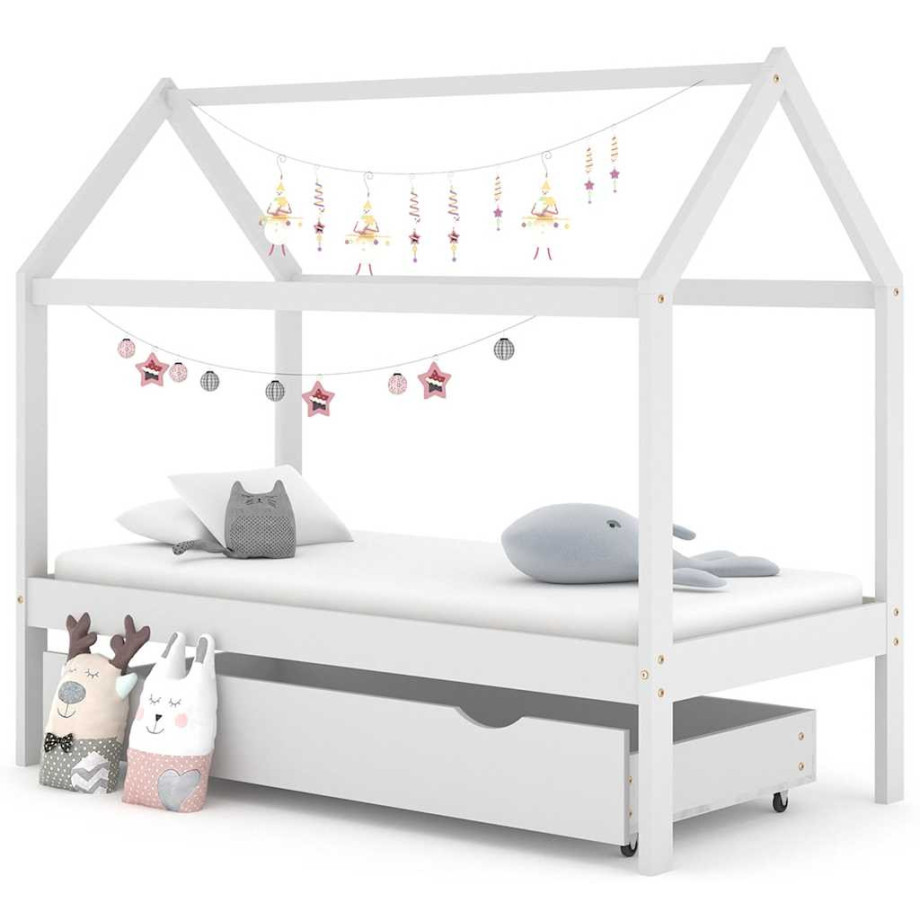 vidaXL Kinderbedframe met lade massief grenenhout wit 80x160 cm afbeelding 1