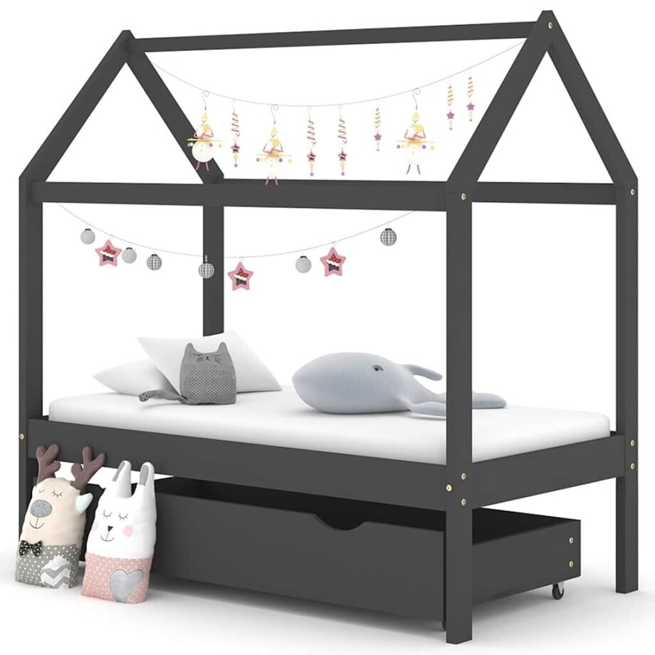 vidaXL Kinderbedframe met lade grenenhout donkergrijs 70x140 cm vidaXL Kinderbedframe met lade grenenhout donkergrijs 70x140 cm afbeelding 1