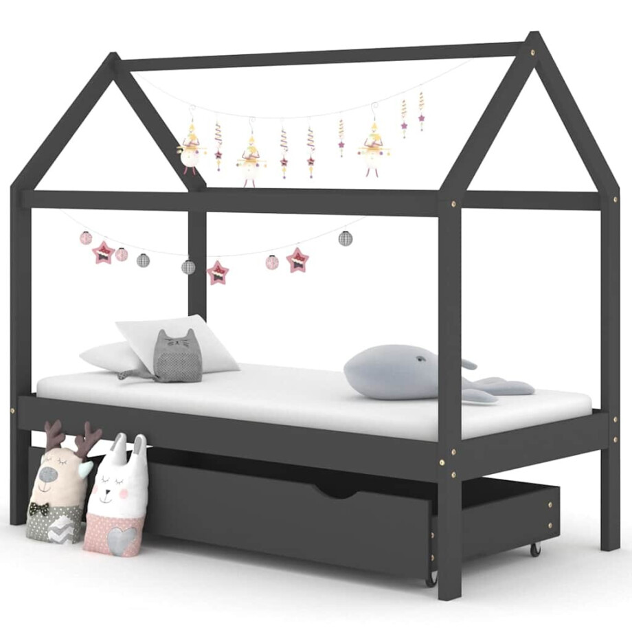 vidaXL Kinderbedframe met lade grenenhout donkergrijs 80x160 cm vidaXL Kinderbedframe met lade grenenhout donkergrijs 80x160 cm afbeelding 1