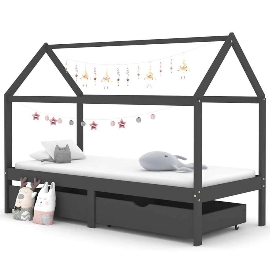 vidaXL Kinderbedframe met lades grenenhout donkergrijs 90x200 cm afbeelding 1