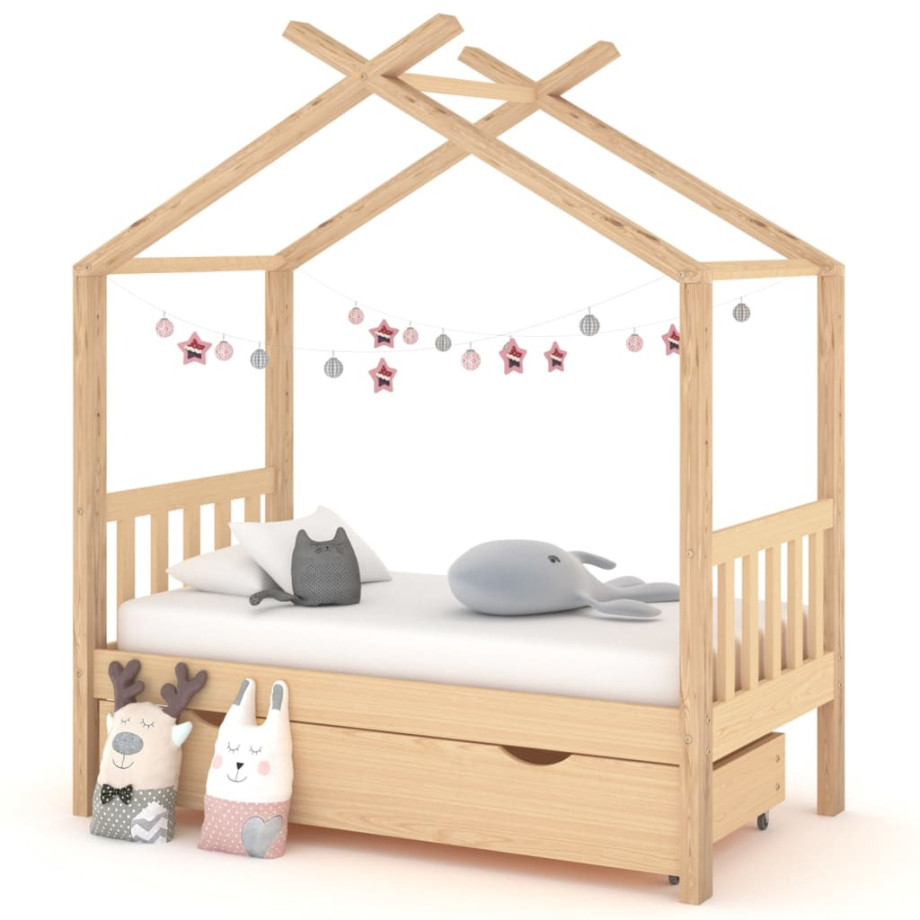 vidaXL Kinderbedframe met lade massief grenenhout 70x140 cm afbeelding 1