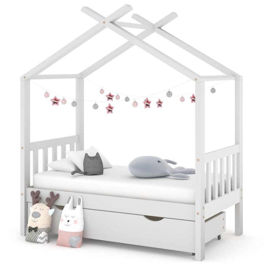 vidaXL Kinderbedframe met lade massief grenenhout 70x140 cm wit afbeelding 1