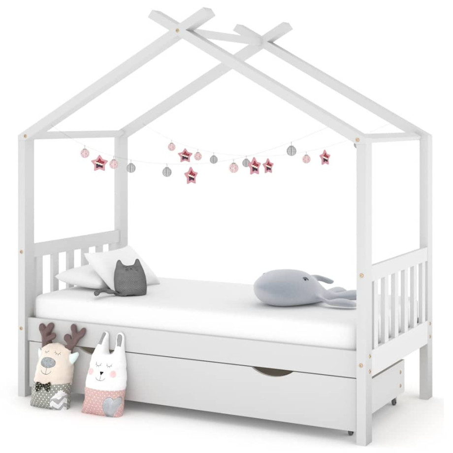 vidaXL Kinderbedframe met lade massief grenenhout wit 80x160 cm afbeelding 1