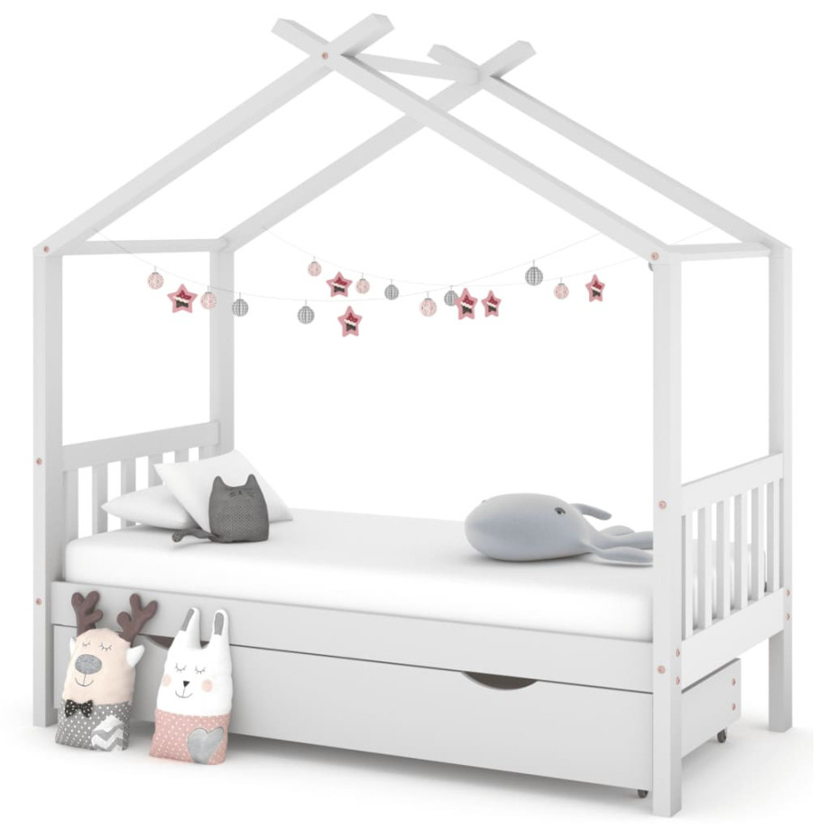 vidaXL Kinderbedframe met lade massief grenenhout wit 80x160 cm afbeelding 1