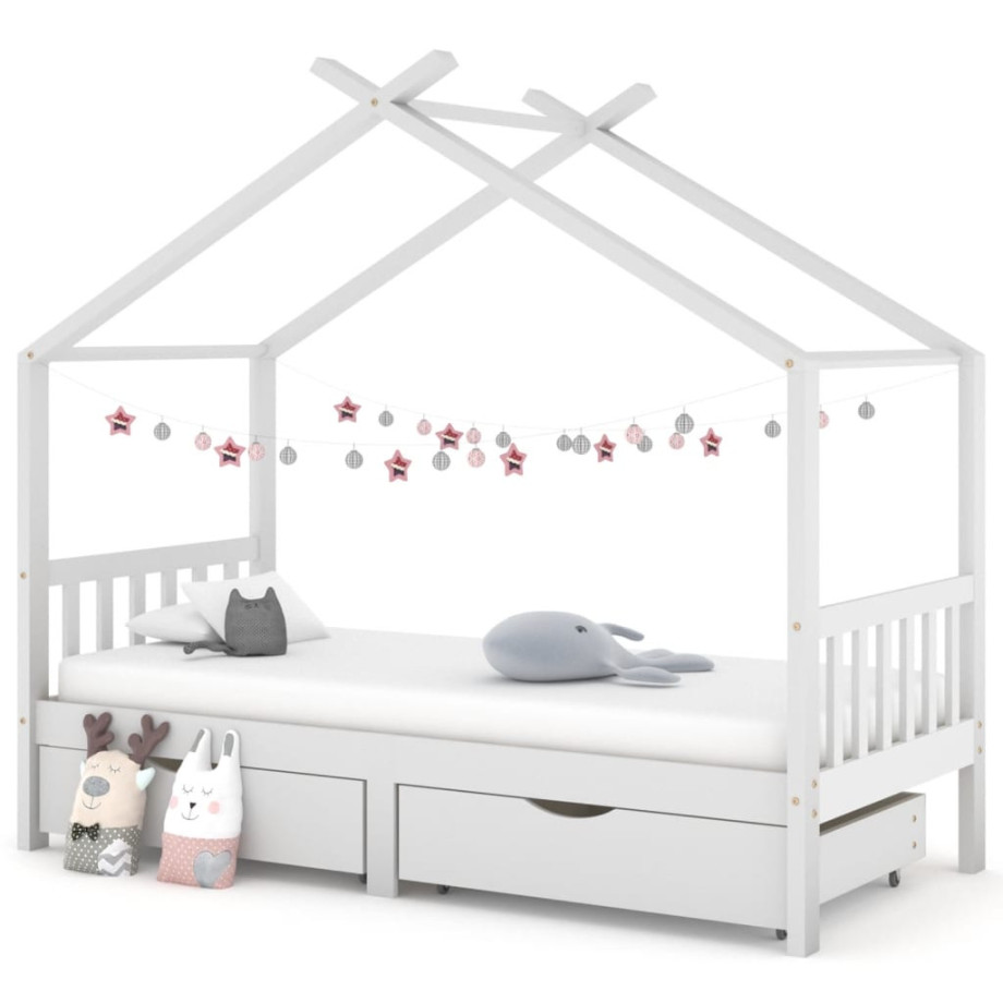 vidaXL Kinderbedframe met lades massief grenenhout 90x200 cm wit afbeelding 1