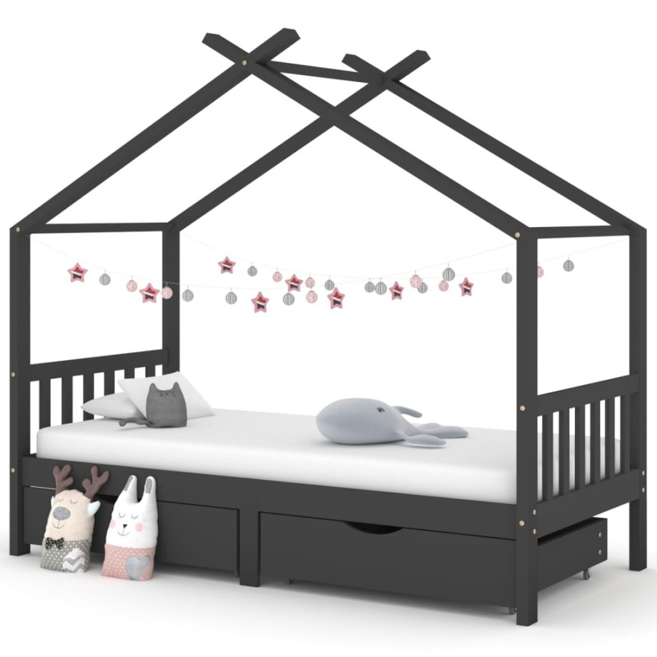 vidaXL Kinderbedframe met lades grenenhout donkergrijs 90x200 cm afbeelding 1