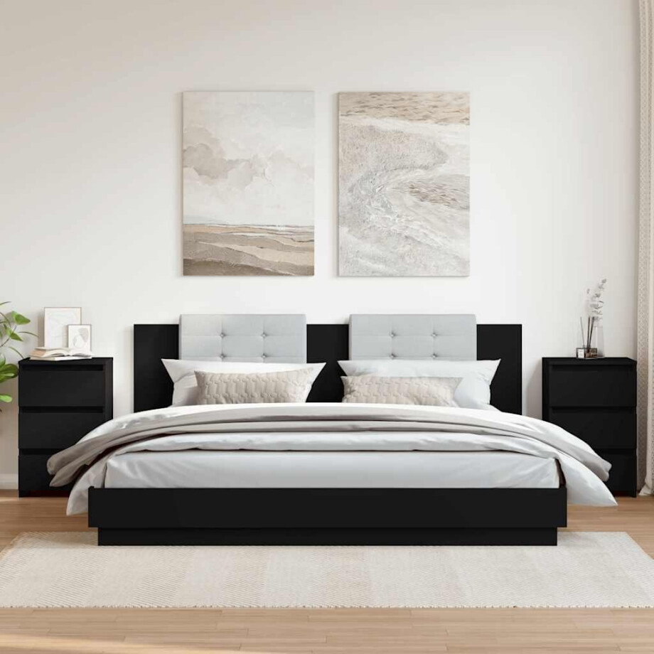 vidaXL Nachtkastjes 2 st 40x35x62,5 cm bewerkt hout zwart afbeelding 1