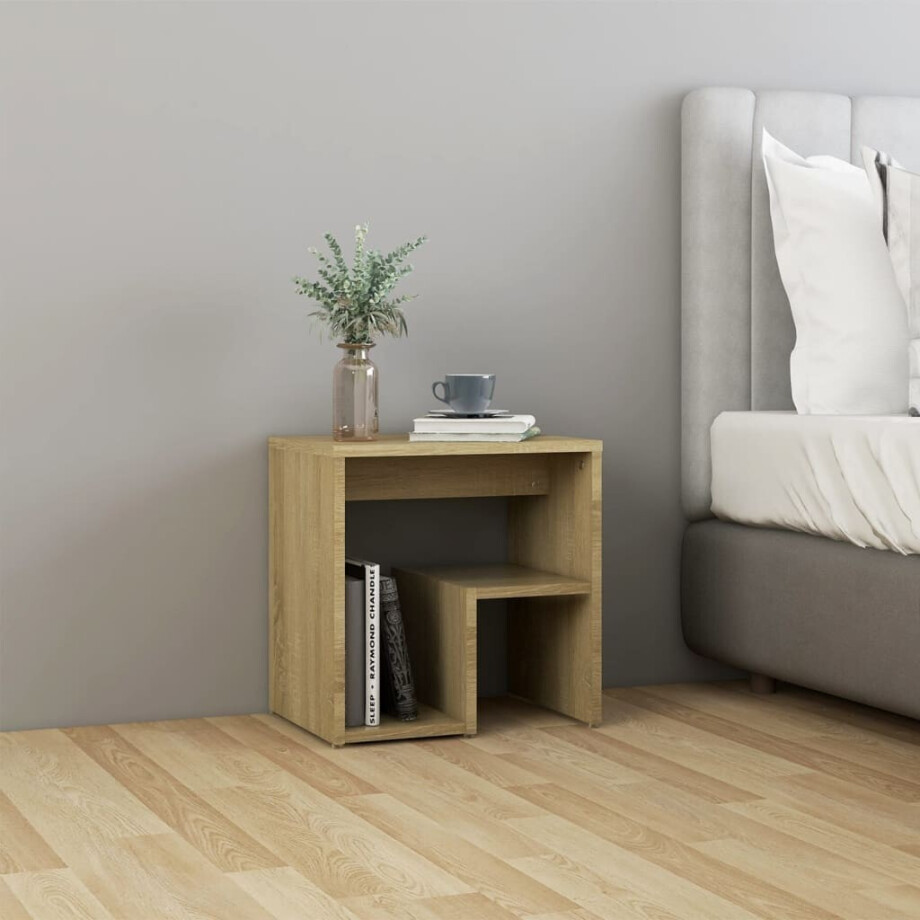 vidaXL Nachtkastje 40x30x40 cm bewerkt hout sonoma eikenkleurig afbeelding 1