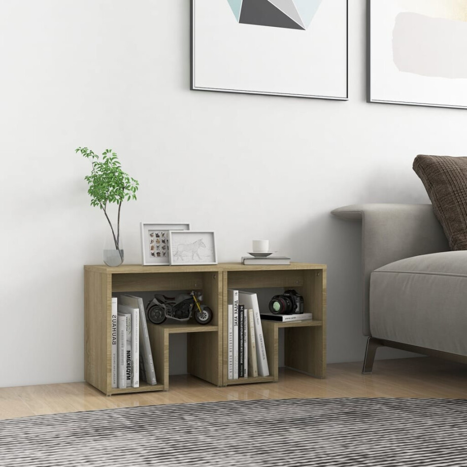 vidaXL Nachtkastjes 2 st 40x30x40 cm bewerkt hout sonoma eikenkleurig afbeelding 1
