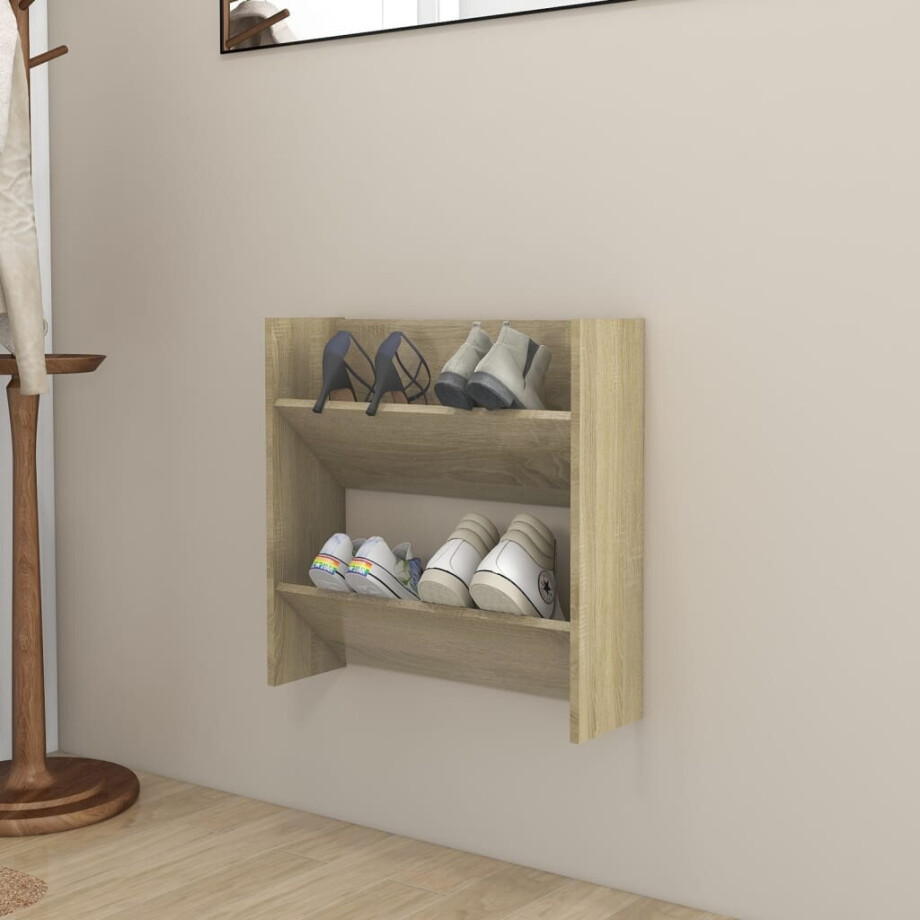 vidaXL Wandschoenenkast 60x18x60 cm spaanplaat sonoma eikenkleurig afbeelding 1