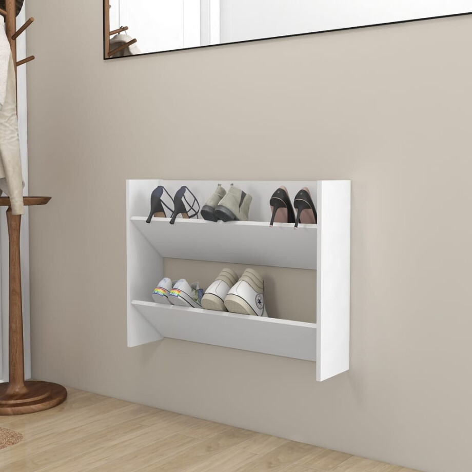 vidaXL Wandschoenenkast 80x18x60 cm bewerkt hout wit afbeelding 1