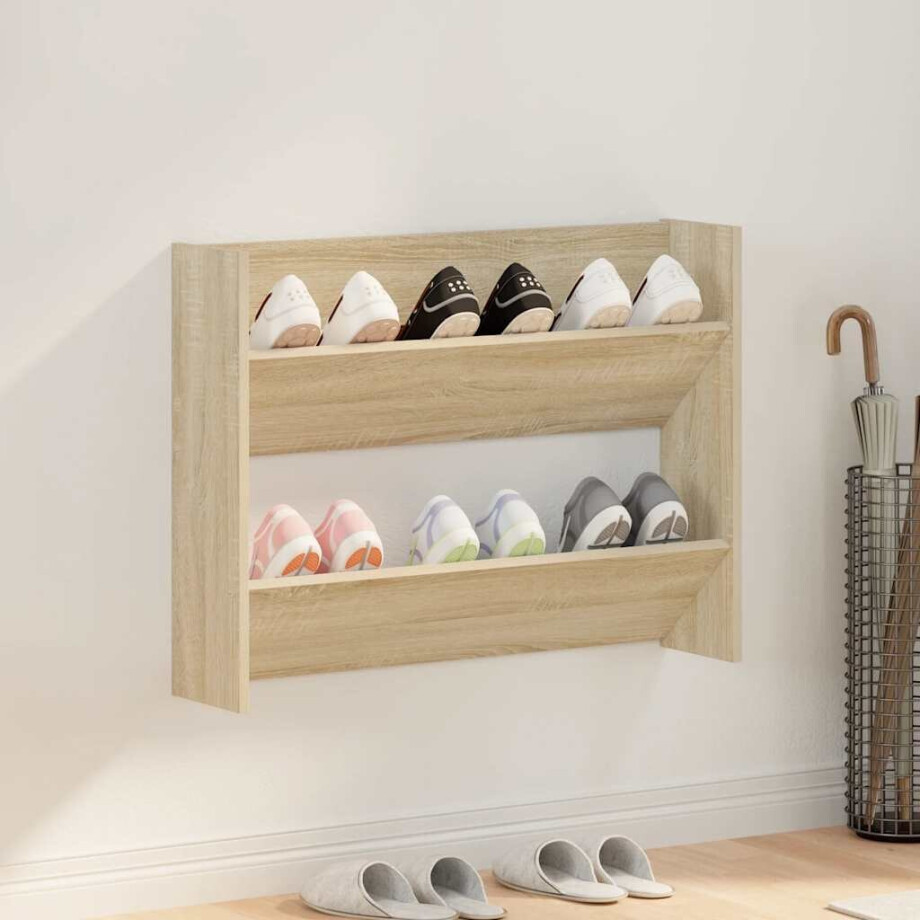 vidaXL Wandschoenenkast 80x18x60 cm bewerkt hout sonoma eikenkleurig afbeelding 1