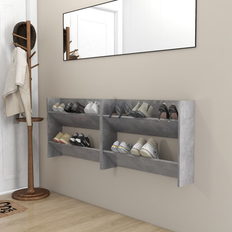 vidaXL Wandschoenenkasten 2 st 80x18x60 cm spaanplaat betongrijs vidaXL Wandschoenenkasten 2 st 80x18x60 cm spaanplaat betongrijs afbeelding 1