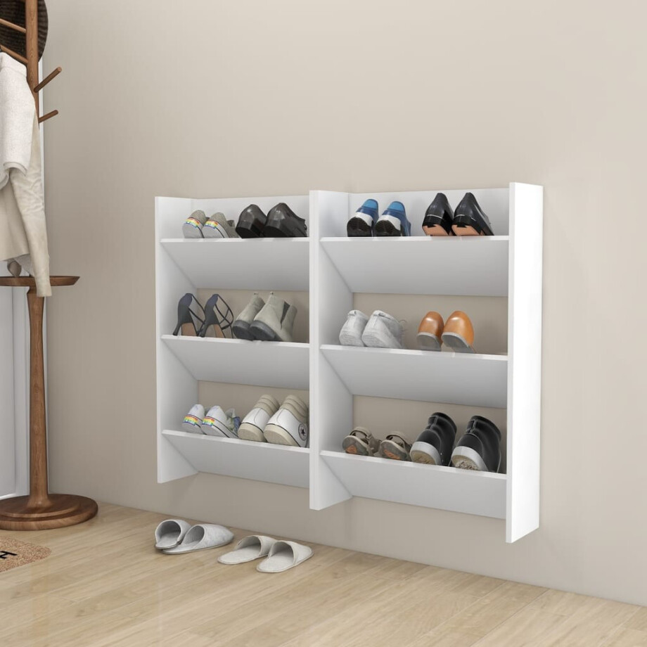 vidaXL Wandschoenenkasten 2 st 60x18x90 cm spaanplaat wit vidaXL Wandschoenenkasten 2 st 60x18x90 cm spaanplaat wit afbeelding 1