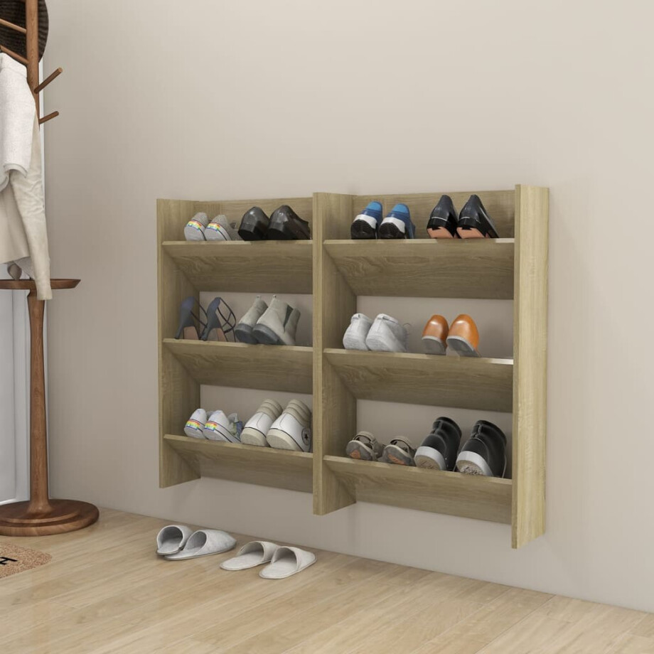 vidaXL Wandschoenenkasten 2 st 60x18x90 cm spaanplaat sonoma eiken afbeelding 1