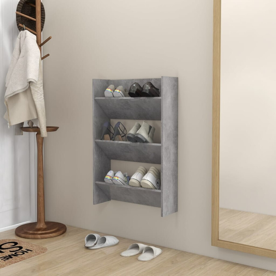 vidaXL Wandschoenenkast 60x18x90 cm spaanplaat betongrijs vidaXL Wandschoenenkast 60x18x90 cm spaanplaat betongrijs afbeelding 1