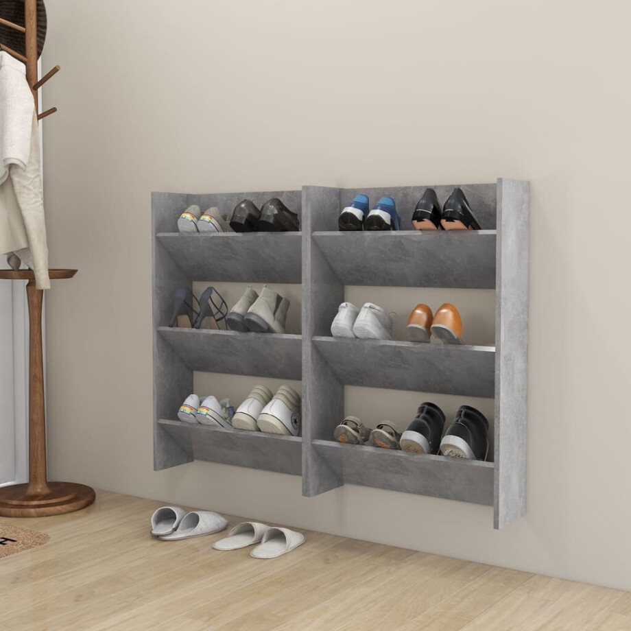vidaXL Wandschoenenkasten 2 st 60x18x90 cm spaanplaat betongrijs vidaXL Wandschoenenkasten 2 st 60x18x90 cm spaanplaat betongrijs afbeelding 1