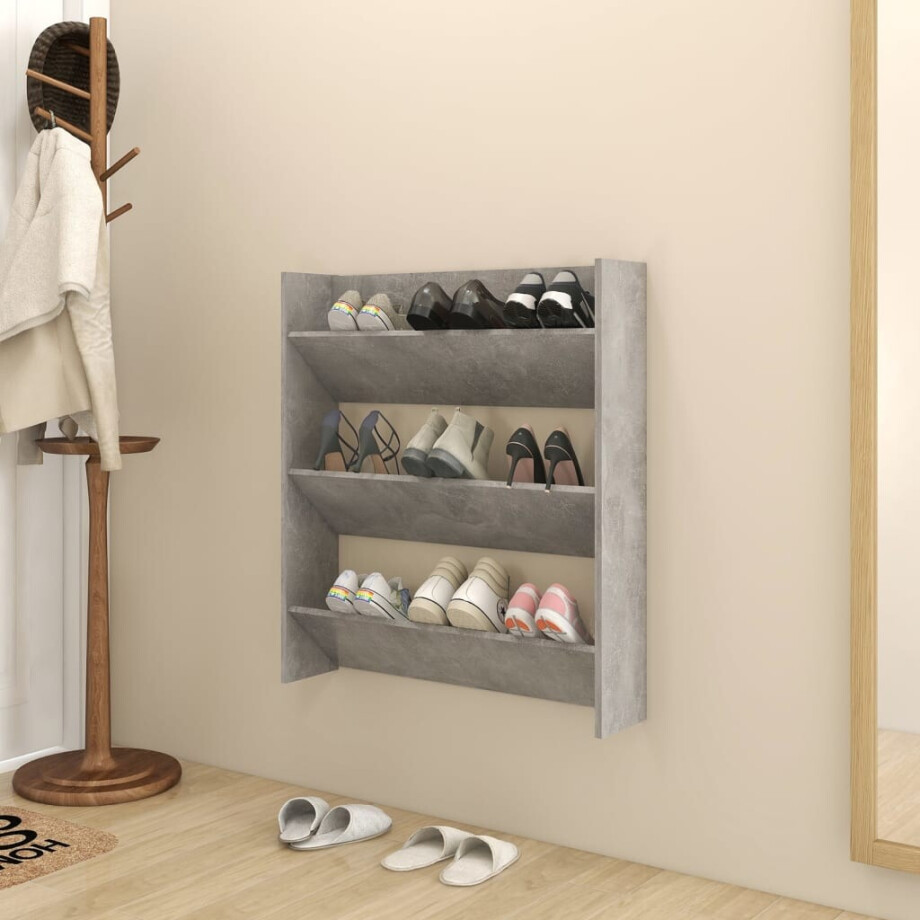 vidaXL Wandschoenenkast 80x18x90 cm spaanplaat betongrijs afbeelding 1