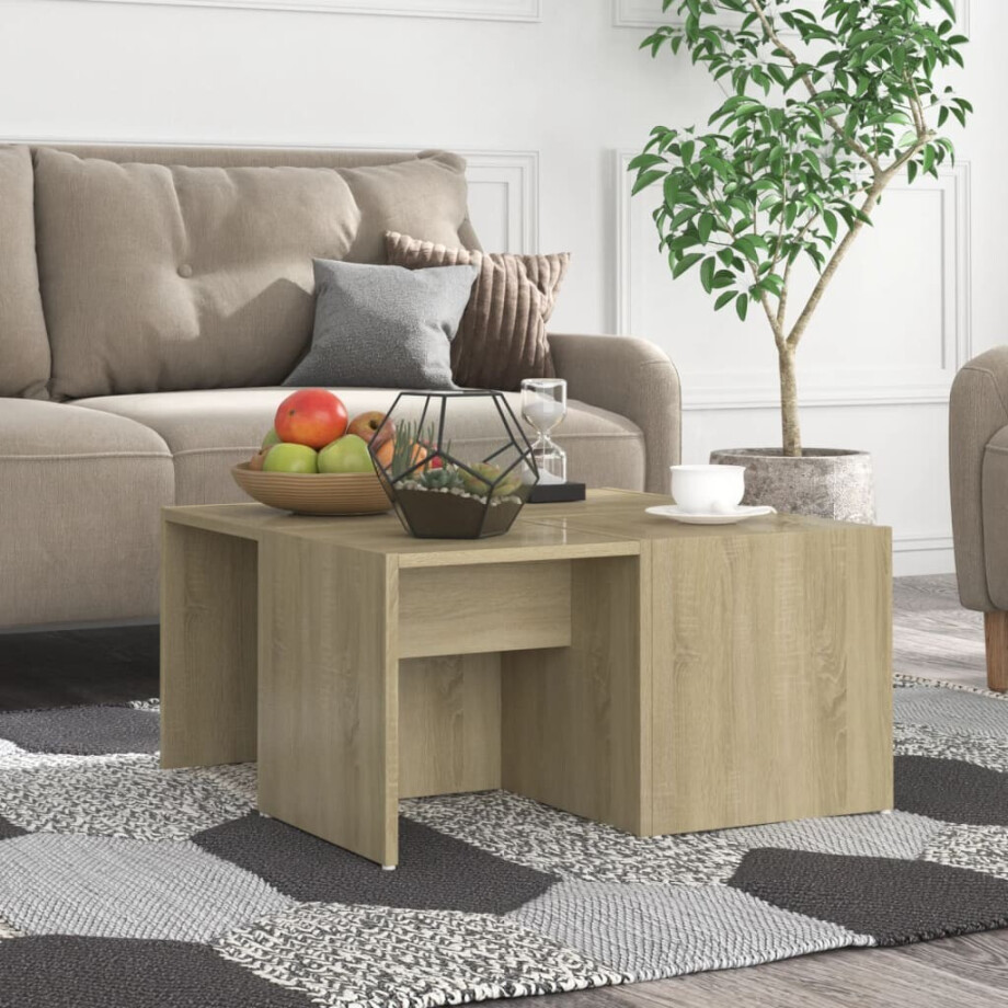 vidaXL Salontafels 4 st 33x33x33 cm bewerkt hout sonoma eikenkleurig afbeelding 1