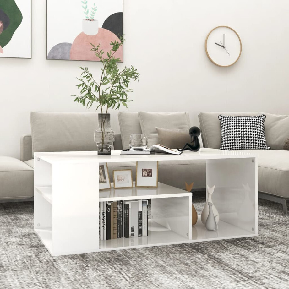 vidaXL Salontafel 100x50x40 cm bewerkt hout hoogglans wit vidaXL Salontafel 100x50x40 cm bewerkt hout hoogglans wit afbeelding 1