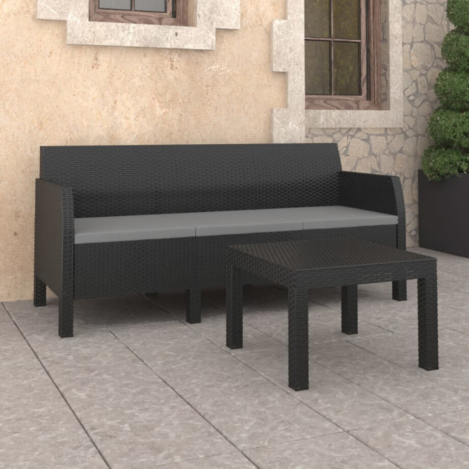 vidaXL 2-delige Loungeset met kussens PP rattan antracietkleurig vidaXL 2-delige Loungeset met kussens PP rattan antracietkleurig afbeelding 1