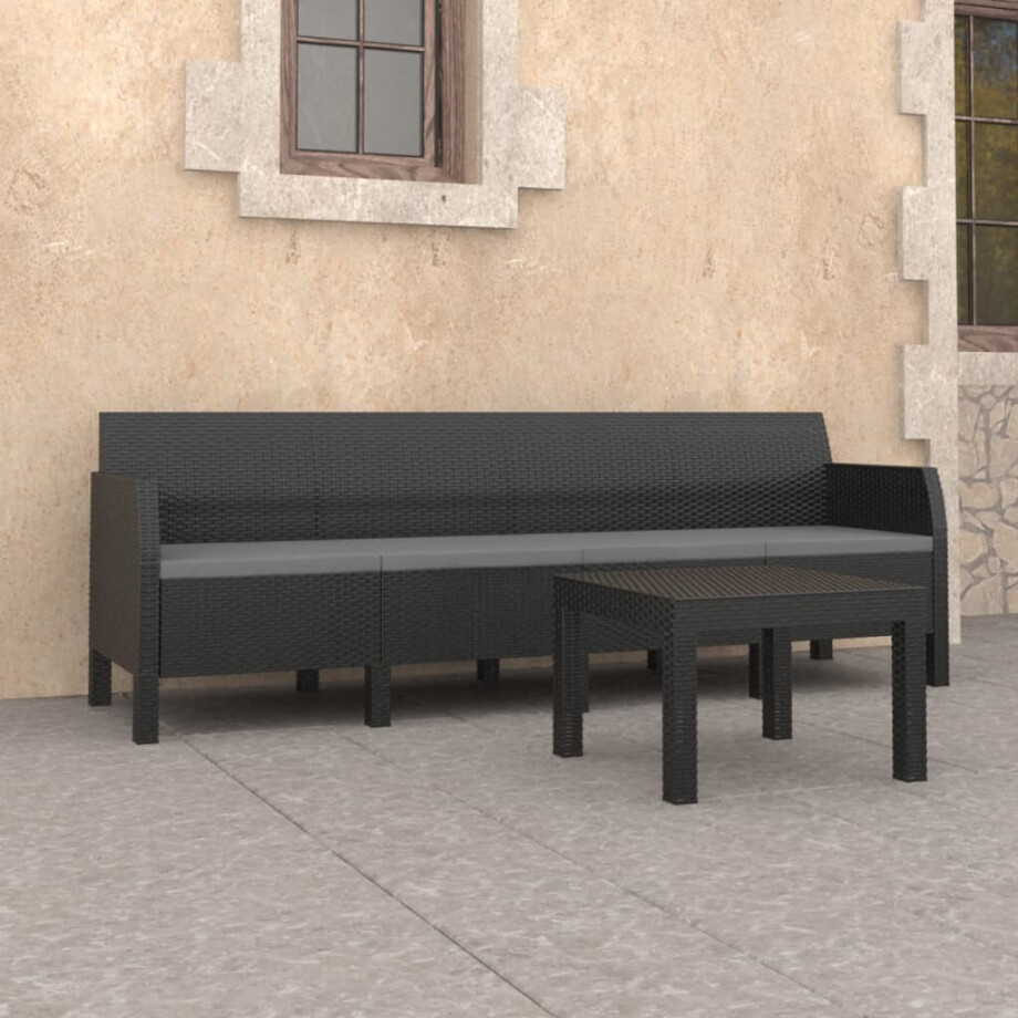 vidaXL 2-delige Loungeset met kussens PP rattan antracietkleurig vidaXL 2-delige Loungeset met kussens PP rattan antracietkleurig afbeelding 1