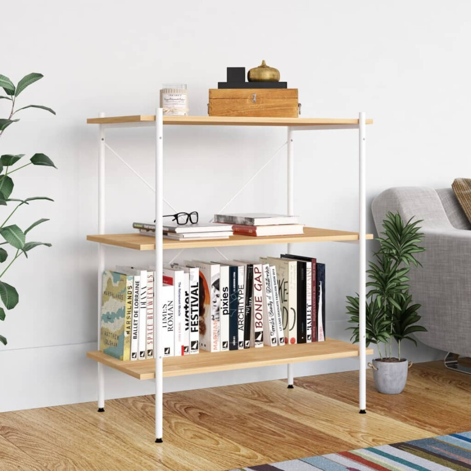 vidaXL Opbergrek 3-laags 80x40x92 cm wit en eikenkleurig afbeelding 1
