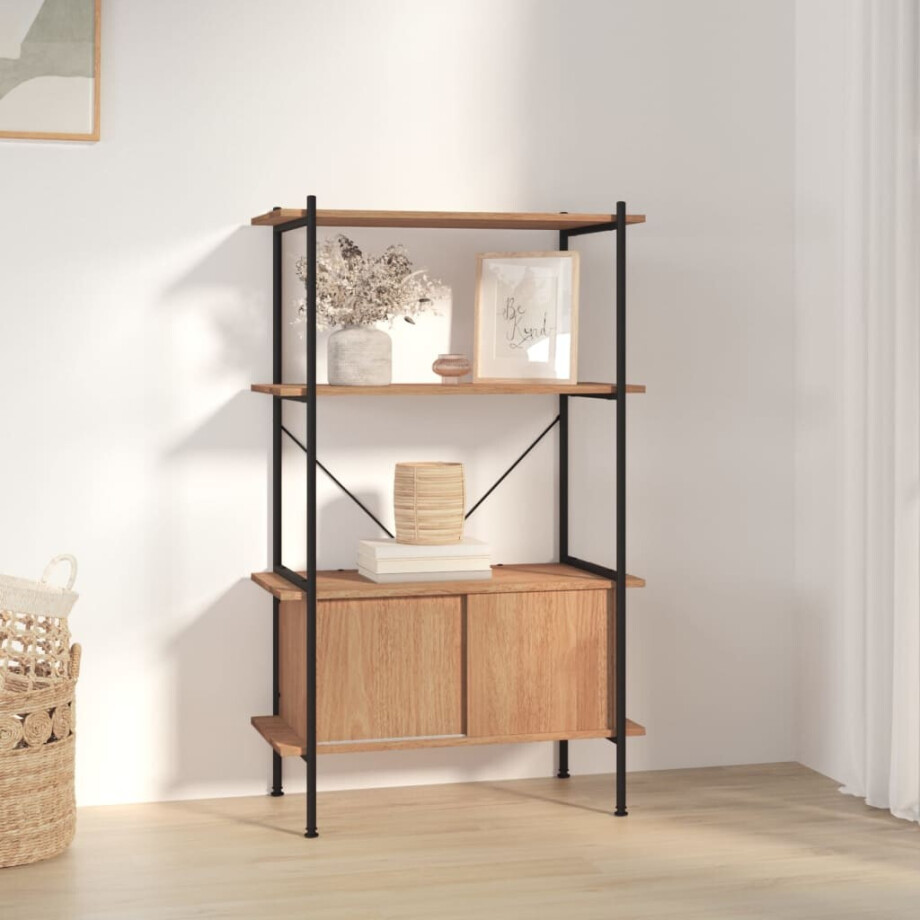 vidaXL Opbergrek 4-laags met kast 80x40x130 cm staal en bewerkt hout vidaXL Opbergrek 4-laags met kast 80x40x130 cm staal en bewerkt hout afbeelding 1