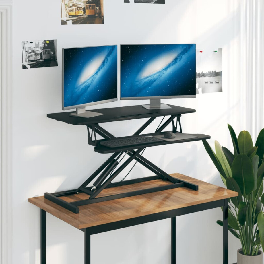 vidaXL Bureau verstelbaar 90x40x(13-41,5) cm staal en bewerkt hout afbeelding 1