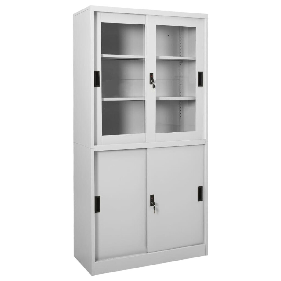 vidaXL Kantoorkast met schuifdeuren 90x40x180 cm staal lichtgrijs afbeelding 1