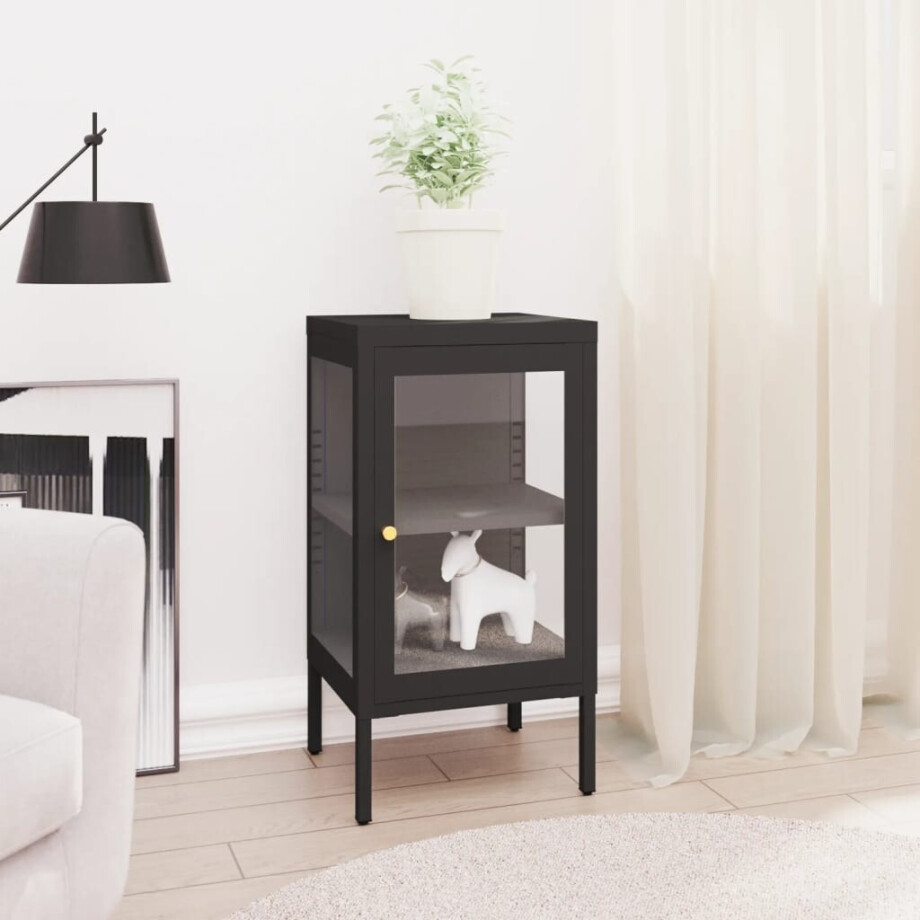 vidaXL Dressoir 38x35x70 cm staal en glas zwart vidaXL Dressoir 38x35x70 cm staal en glas zwart afbeelding 1