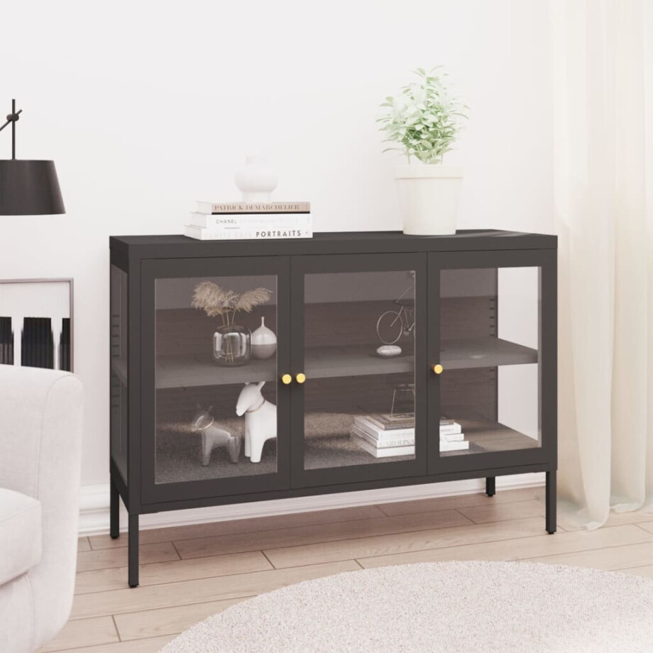 vidaXL Dressoir 105x35x70 cm staal en glas antracietkleurig afbeelding 1