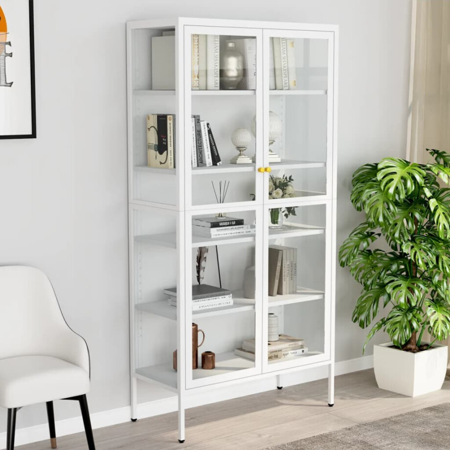 vidaXL Vitrinekast 90x40x180 cm staal en gehard glas wit afbeelding 1
