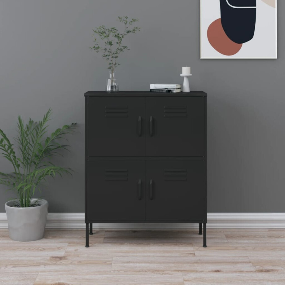 vidaXL Opbergkast 80x35x101,5 cm staal zwart afbeelding 1