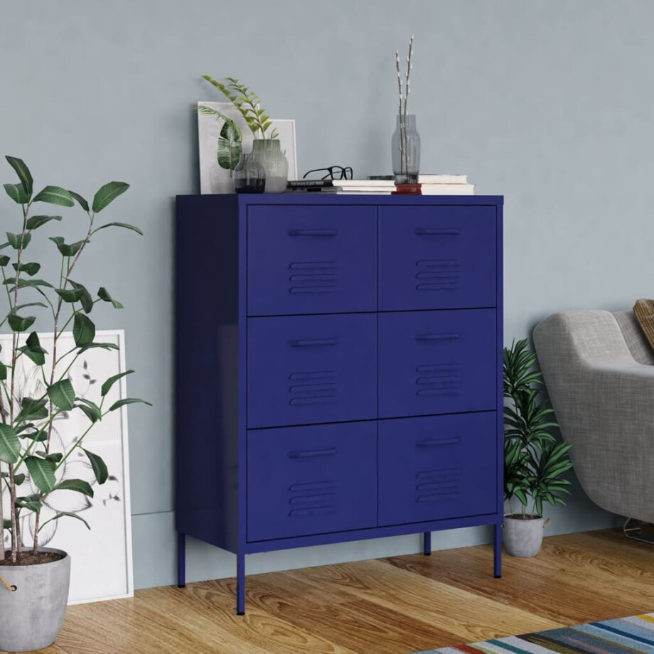 vidaXL Ladekast 80x35x101,5 cm staal marineblauw vidaXL Ladekast 80x35x101,5 cm staal marineblauw afbeelding 1