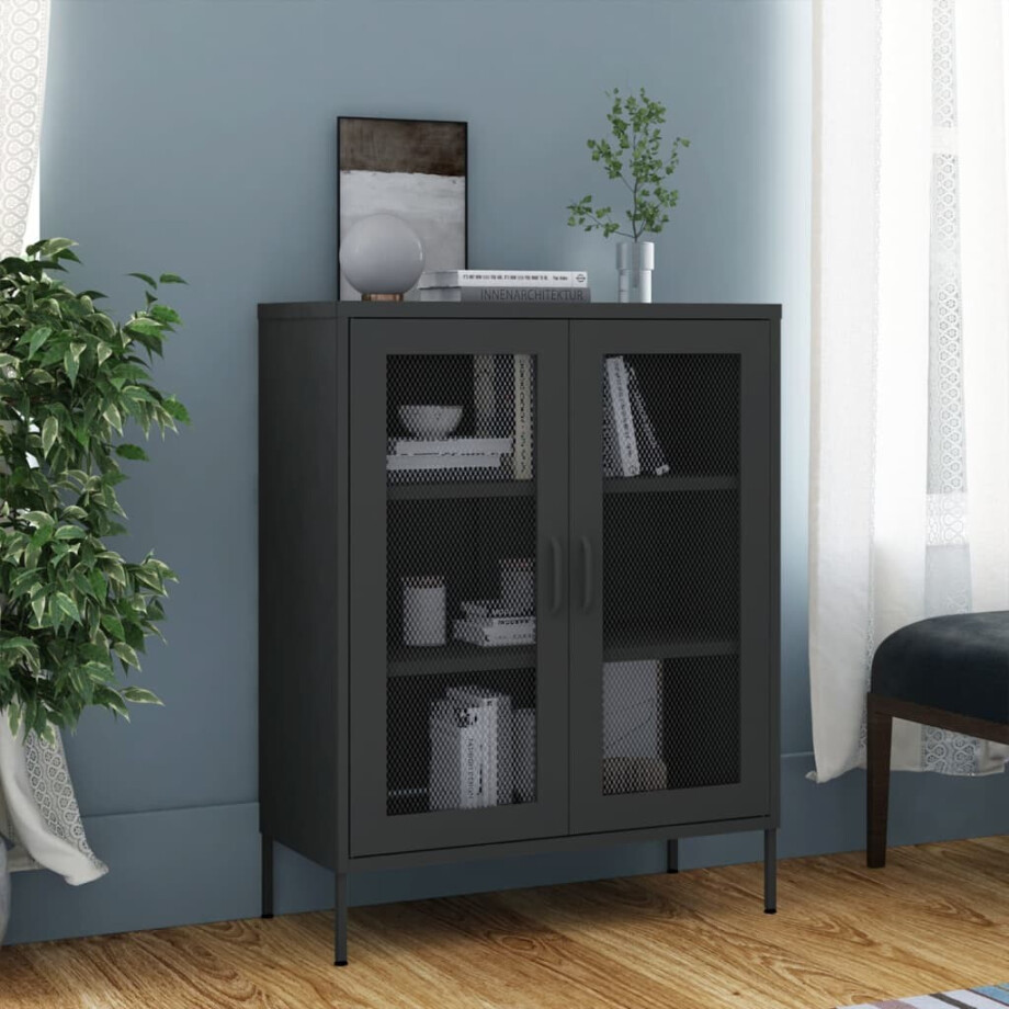 vidaXL Opbergkast 80x35x101,5 cm staal antracietkleurig afbeelding 1