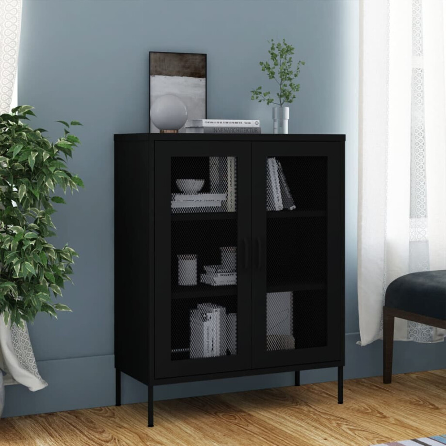 vidaXL Opbergkast 80x35x101,5 cm staal zwart afbeelding 1