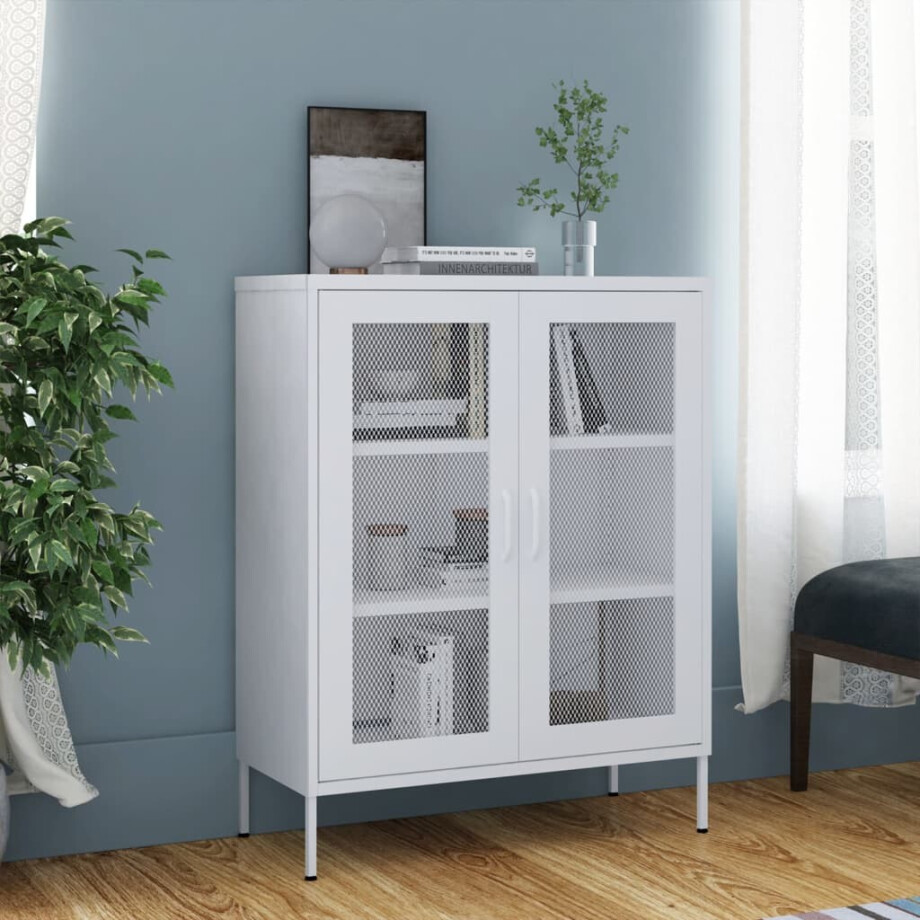 vidaXL Opbergkast 80x35x101,5 cm staal wit vidaXL Opbergkast 80x35x101,5 cm staal wit afbeelding 1