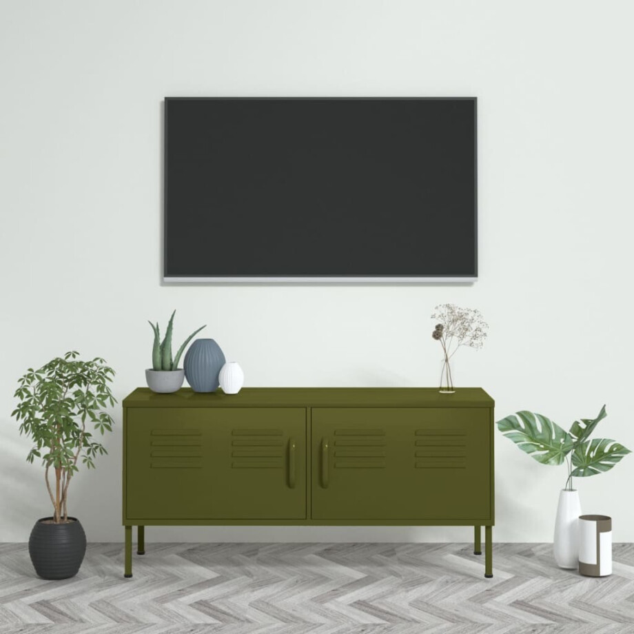 vidaXL Tv-meubel 105x35x50 cm staal olijfgroen vidaXL Tv-meubel 105x35x50 cm staal olijfgroen afbeelding 1