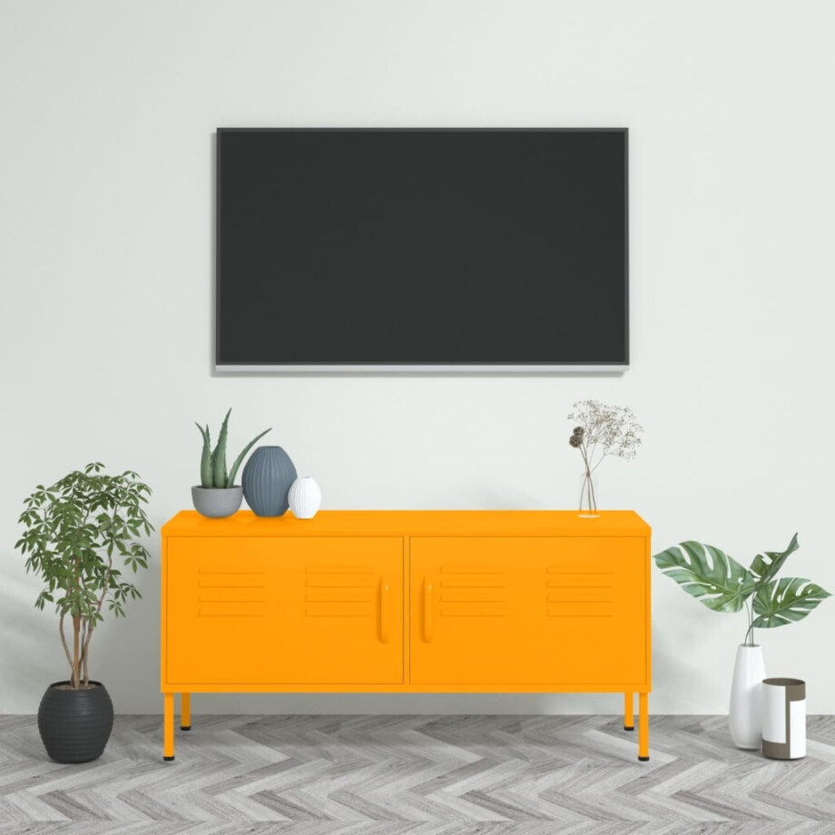 vidaXL Tv-meubel 105x35x50 cm staal mosterdgeel afbeelding 1