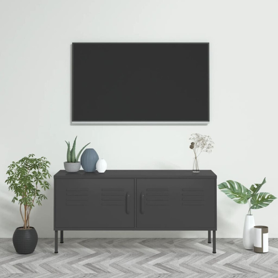 vidaXL Tv-meubel 105x35x50 cm staal antracietkleurig afbeelding 1