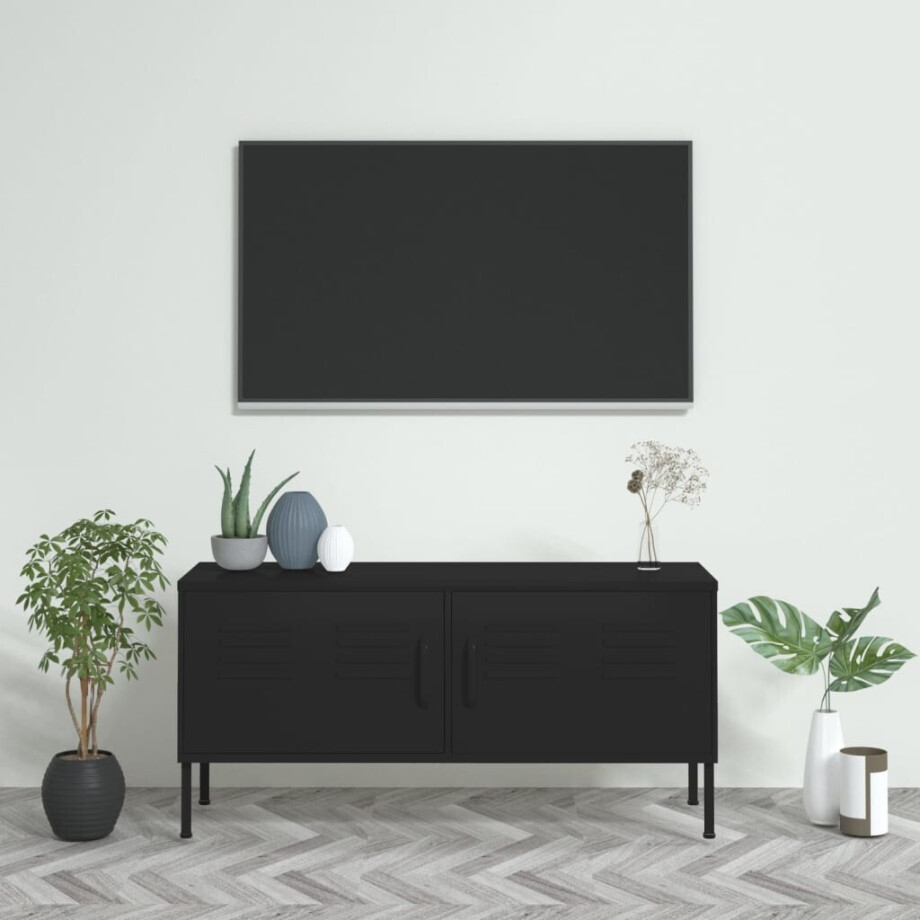 vidaXL Tv-meubel 105x35x50 cm staal zwart afbeelding 1