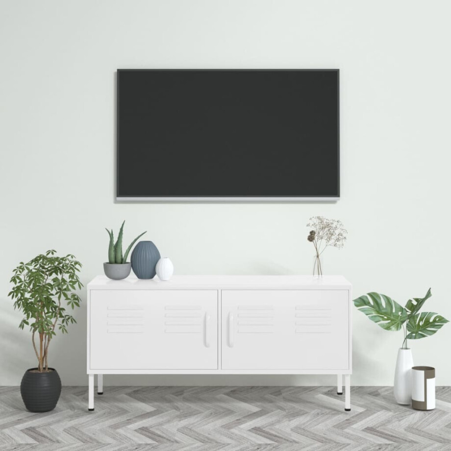 vidaXL Tv-meubel 105x35x50 cm staal wit vidaXL Tv-meubel 105x35x50 cm staal wit afbeelding 1