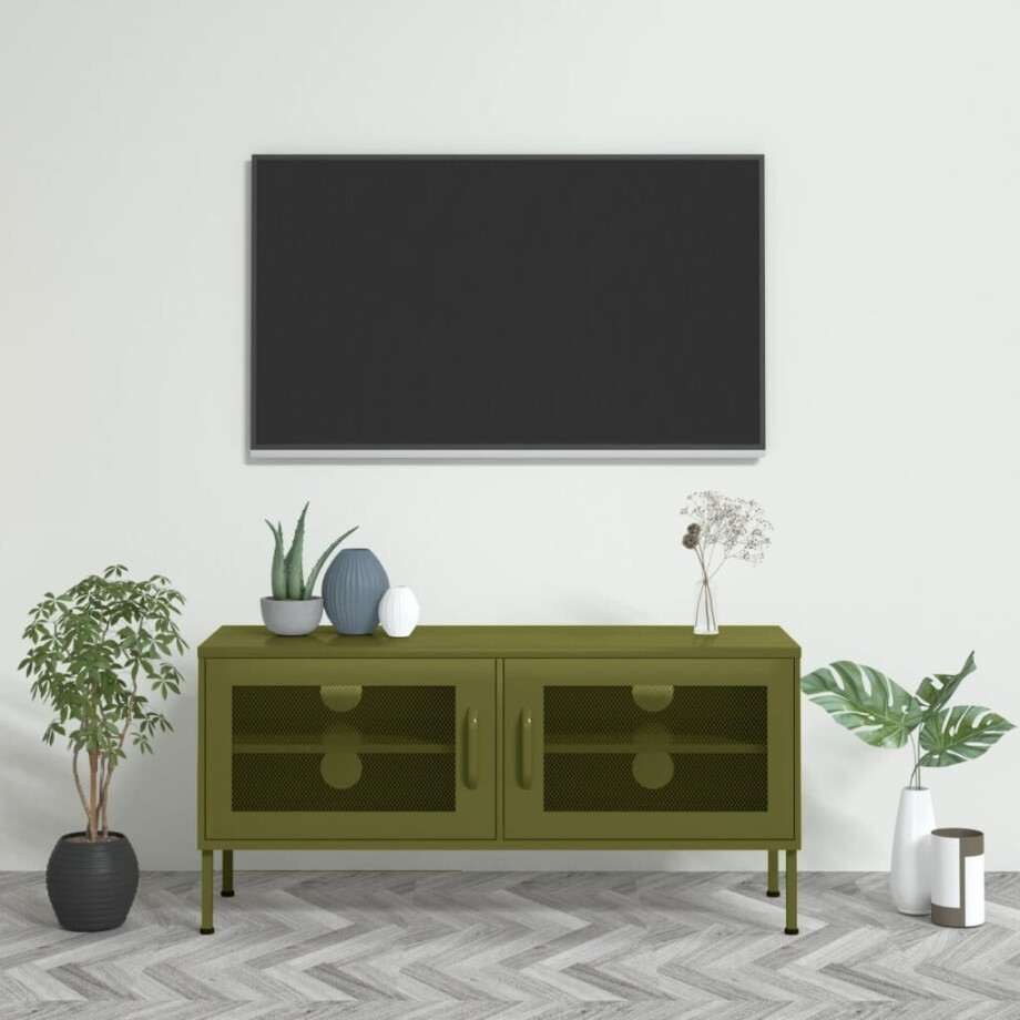 vidaXL Tv-meubel 105x35x50 cm staal olijfgroen vidaXL Tv-meubel 105x35x50 cm staal olijfgroen afbeelding 1