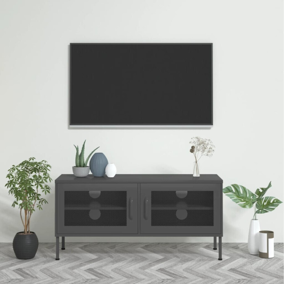 vidaXL Tv-meubel 105x35x50 cm staal antracietkleurig afbeelding 1