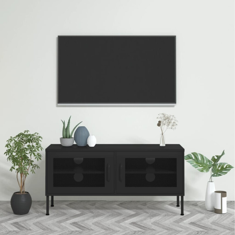 vidaXL Tv-meubel 105x35x50 cm staal zwart afbeelding 1