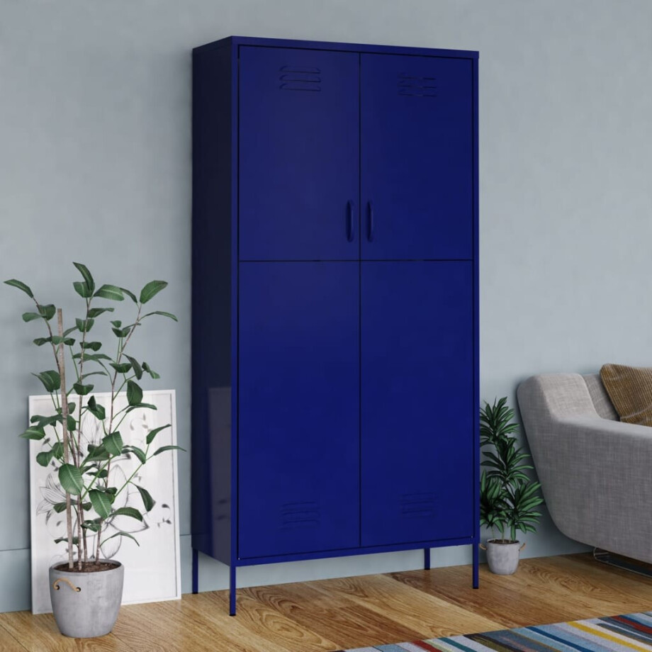 vidaXL Kledingkast 90x50x180 cm staal marineblauw afbeelding 1