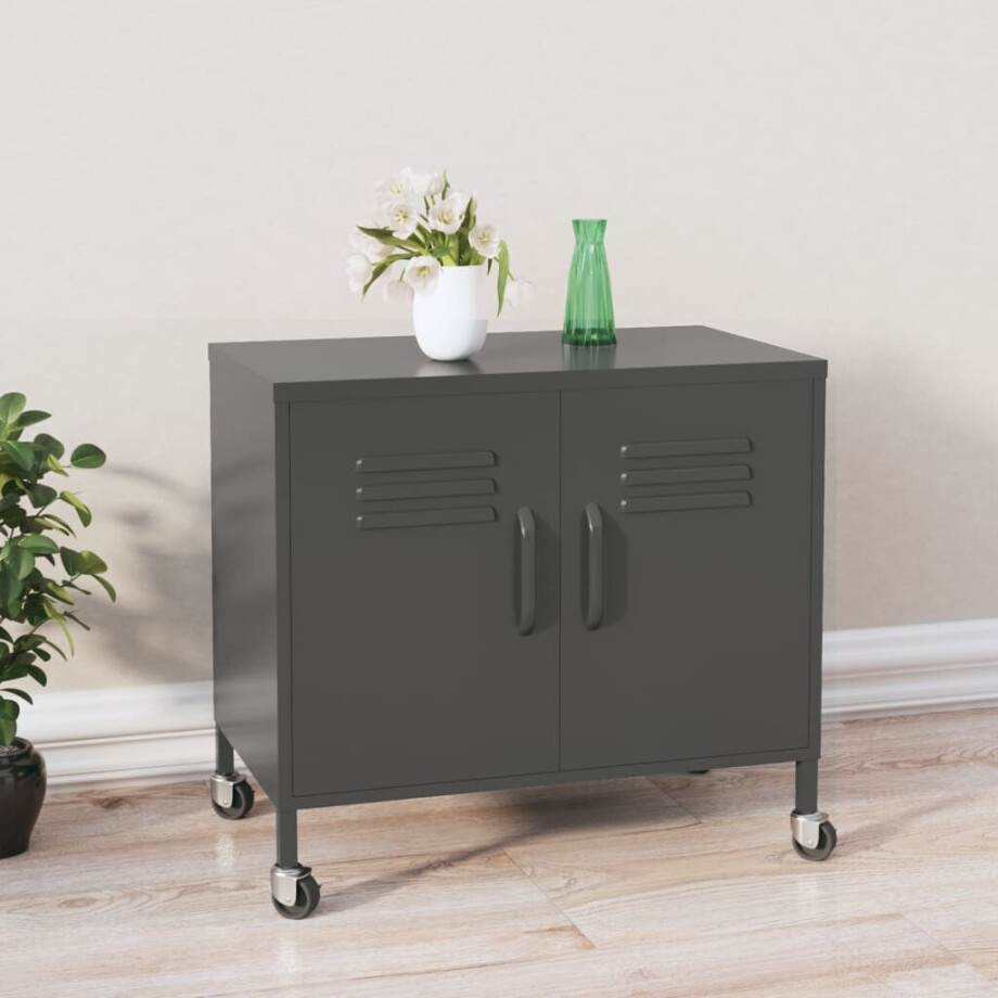 vidaXL Opbergkast 60x35x56 cm staal antracietkleurig afbeelding 1