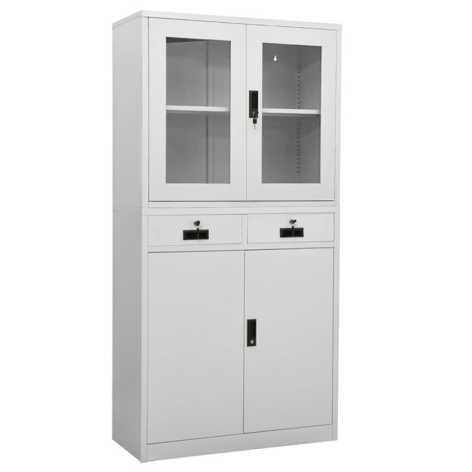 vidaXL Kantoorkast 90x40x180 cm staal en gehard glas lichtgrijs afbeelding 1