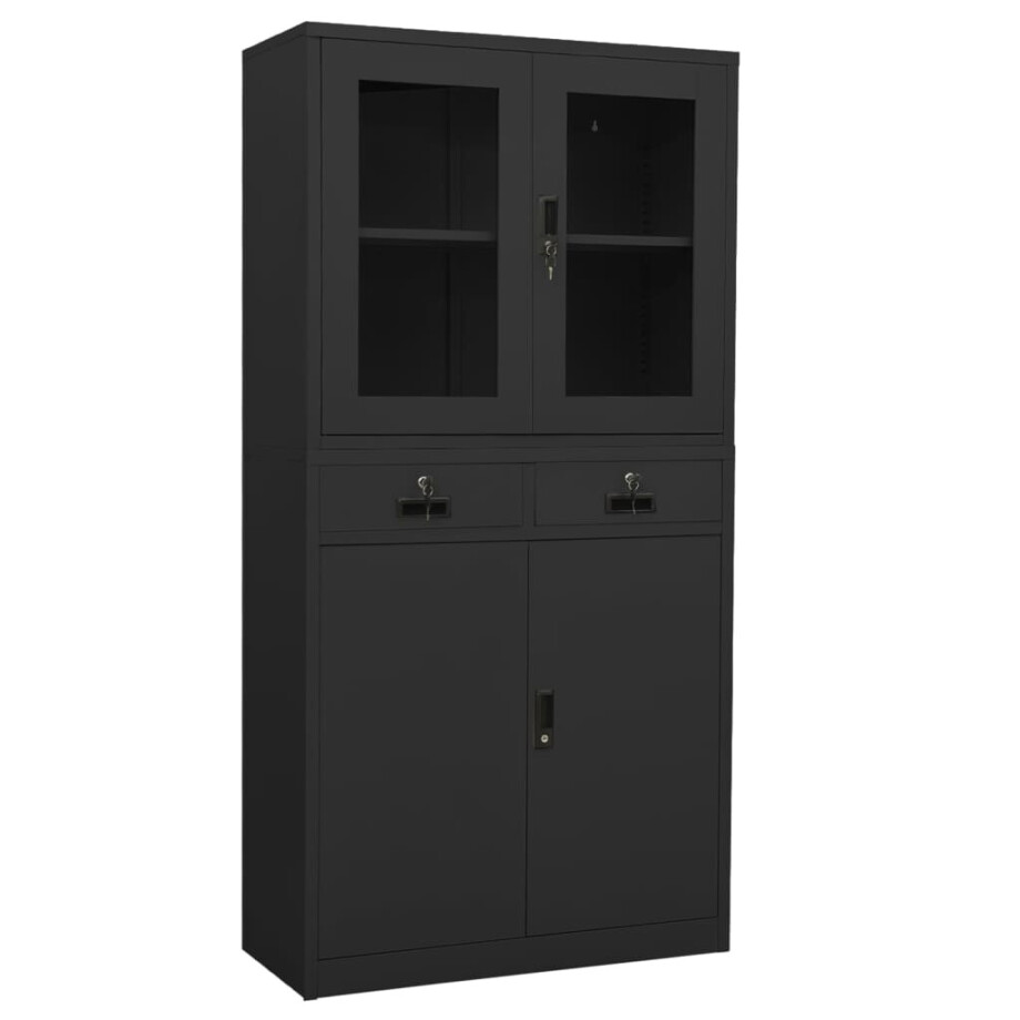 vidaXL Kantoorkast 90x40x180 cm staal en gehard glas antracietkleurig vidaXL Kantoorkast 90x40x180 cm staal en gehard glas antracietkleurig afbeelding 1